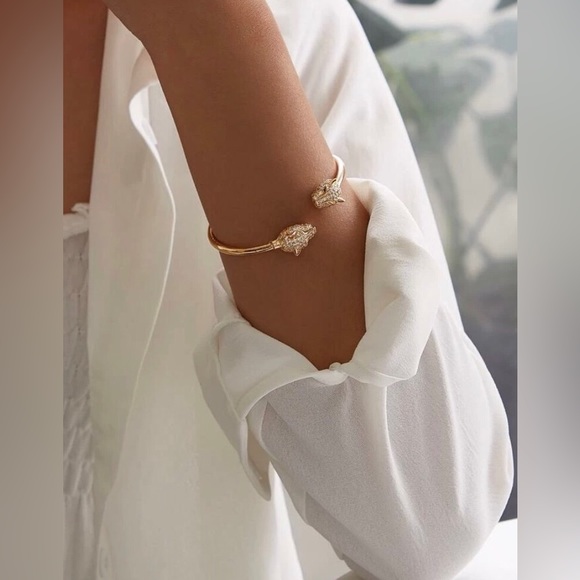 New Golden Dual Leopard Cuff Bangle Bracelet - Picture 3 of 16